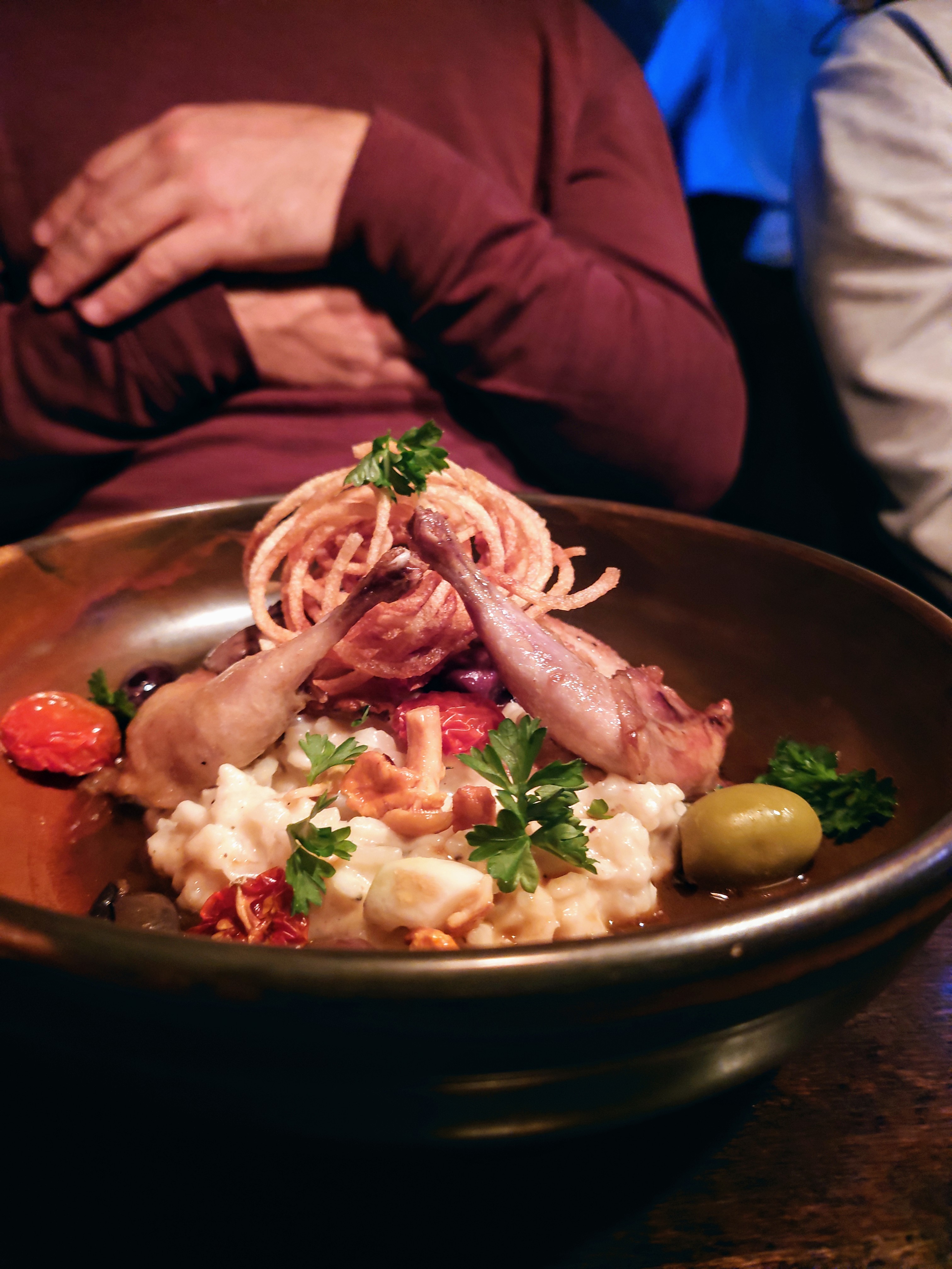 Quail with risotto, chanterelles, roasted tomato and herbs